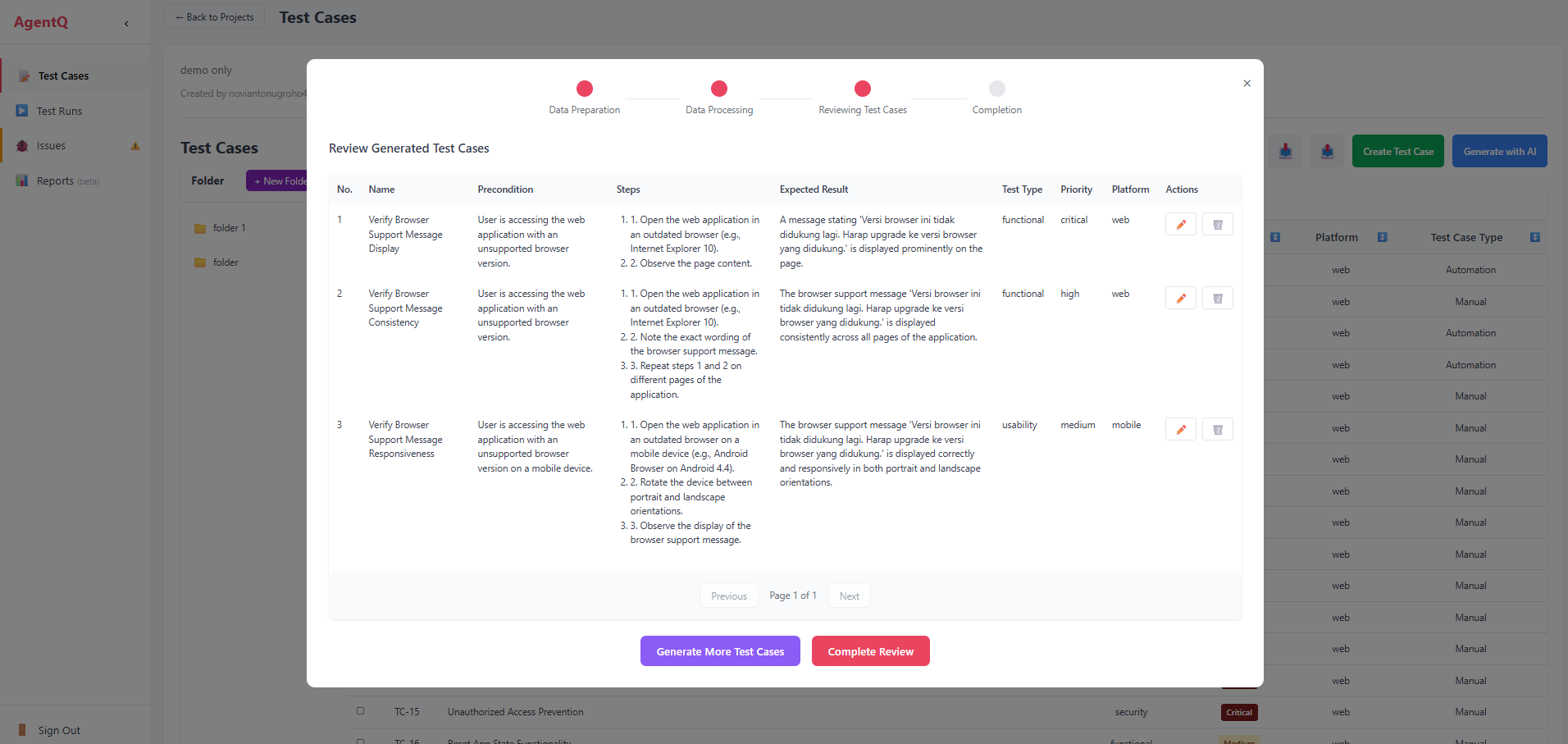 Preview Test Cases